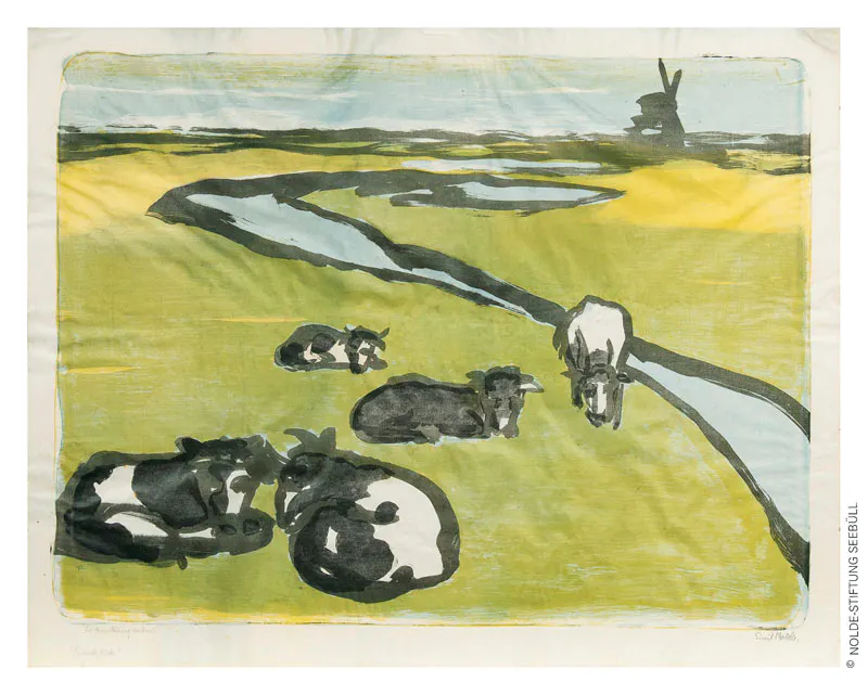 EMIL NOLDE (1867 Nolde - Seebüll 1956) - Ruhende Kühe, Farblithographie/Japanbütten, signiert und betitelt, 1926 | © Nolde-Stiftung Seebüll