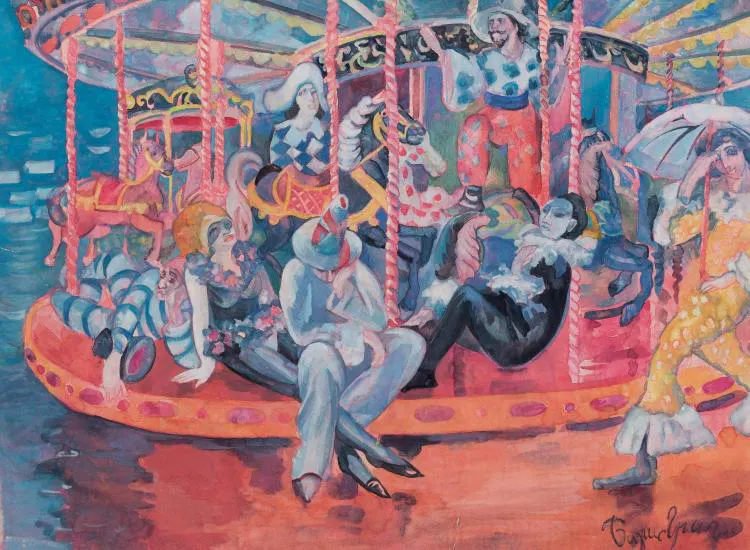 BORIS GRIGORJEW (1886 Rybinsk - 1939 Cagnes-sur-Mer) - Karussell, Aquarelle/Papier, signiert