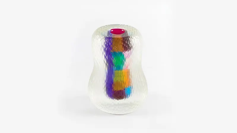 DINO MARTENS pour VETRERIA AURELIANO TOSO - Rare vase Gomitolo avec verre coulé polychrome, Murano ca. 1954