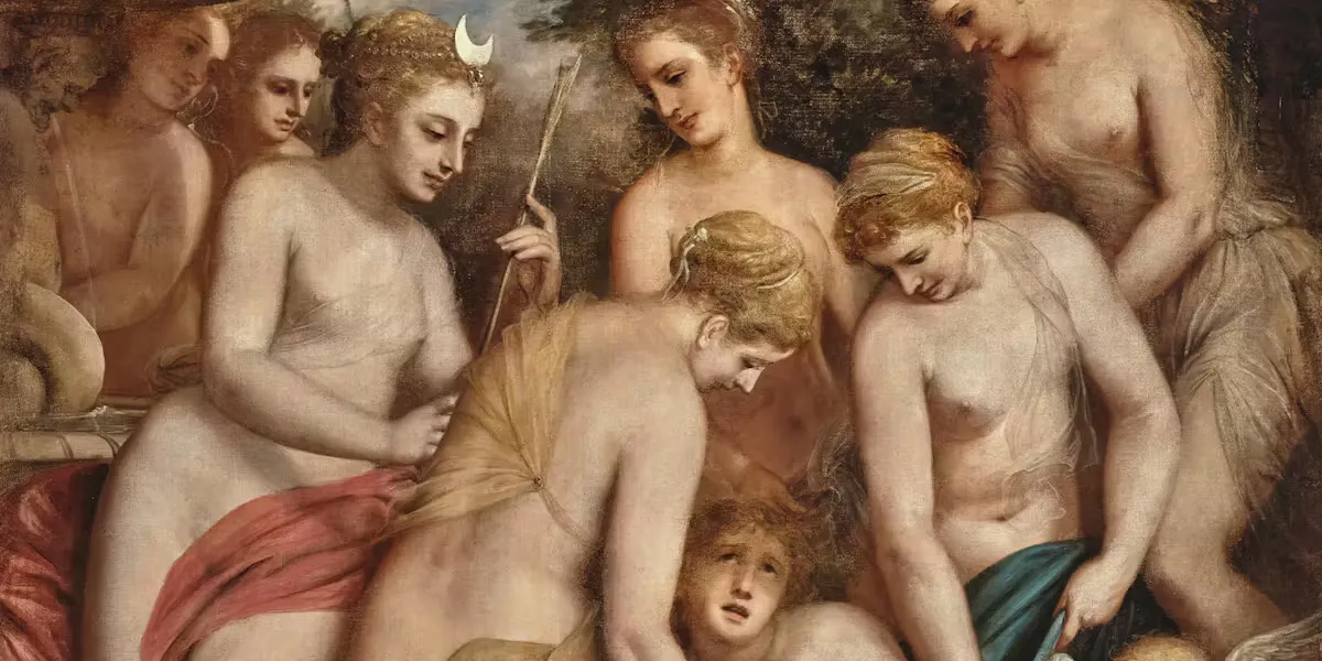 Luca Cambiaso (1527 Moneglia - 1585 El Escorial), Diane et Callisto, huile sur toile, 230 x 185,5 cm, sans cadre. Photo © Dorotheum (détail)