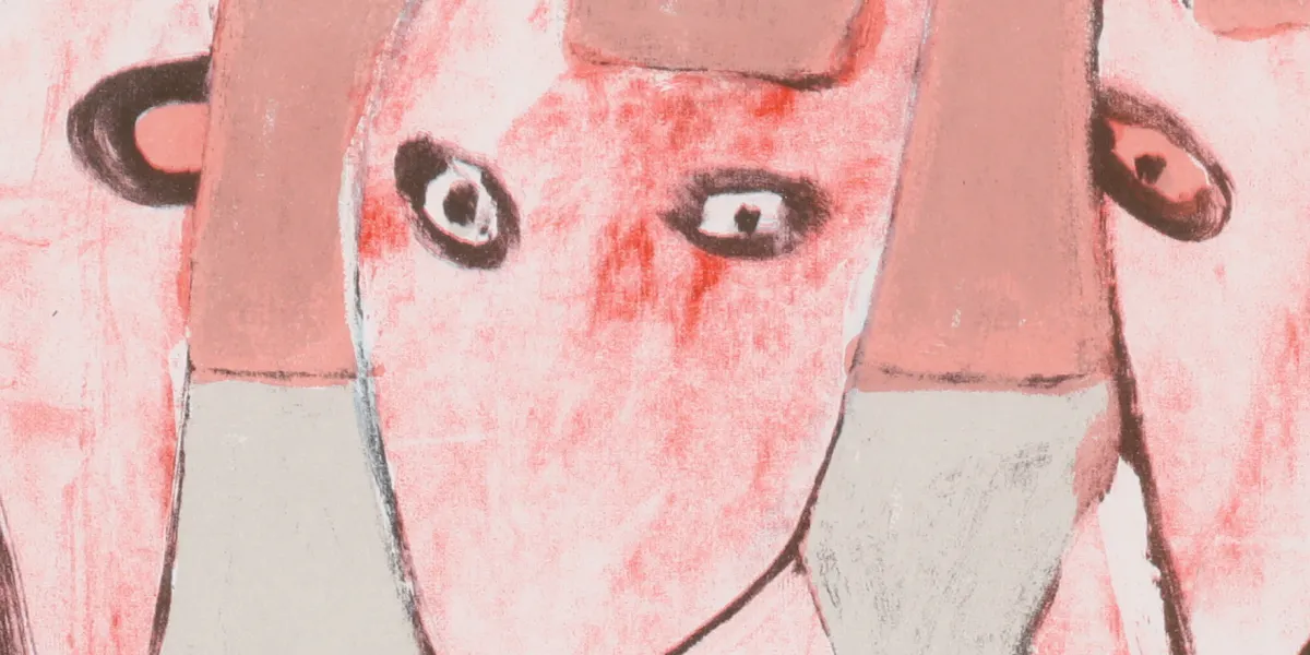 Camilla Pyk (f. 1966), 'Hundar', signerad och numrerad 113/295, färglitografi, bildmått 25 x 25 cm. Foto © Kanonauktioner (detalj)

