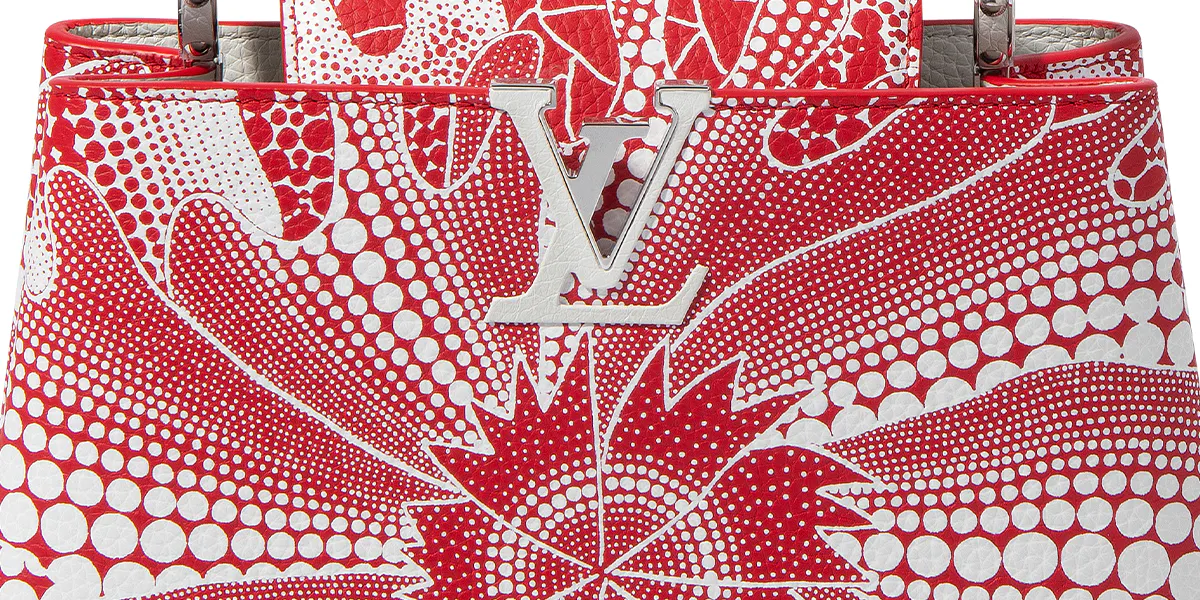 Louis Vuitton, Handtasche "Capucines" aus genarbtem Taurillon-Leder, 2023, Limited Edition, Entwurf von Yayoi Kusama "Flowers", 26 x 17 x 9 cm. Foto © Schuler Auktionen (Detail)
