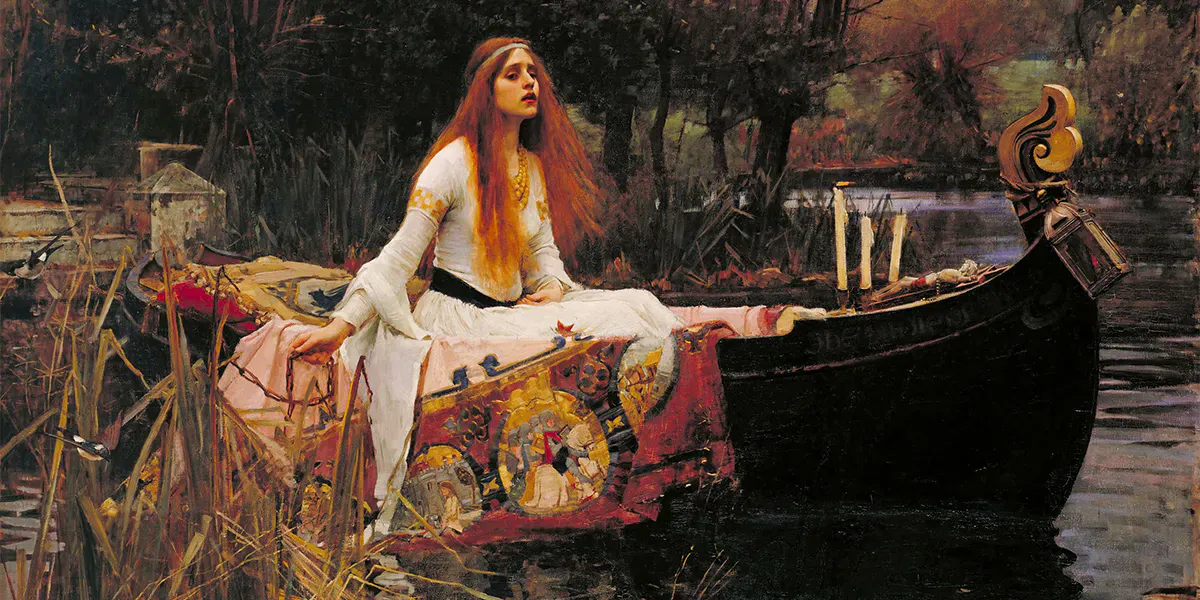 John William Waterhouse, La Dame de Shalott, 1888, huile sur toile, 153x200 cm, Tate Britain. Image du domaine public (détail)