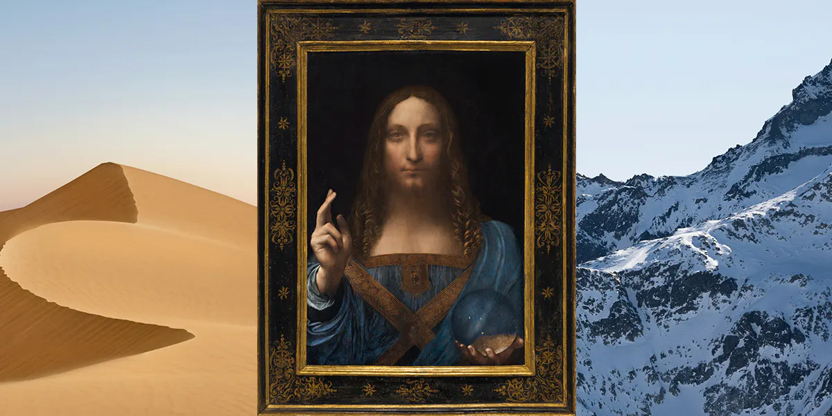 Sinistra: Foto di Mike Yukhtenko (dettaglio). Centro: Leonardo da Vinci (attr.), Salvator Mundi, c. 1500, olio su legno, 66 x 46 cm. Foto di pubblico dominio. Destra: Foto di Micha Sager (dettaglio)
