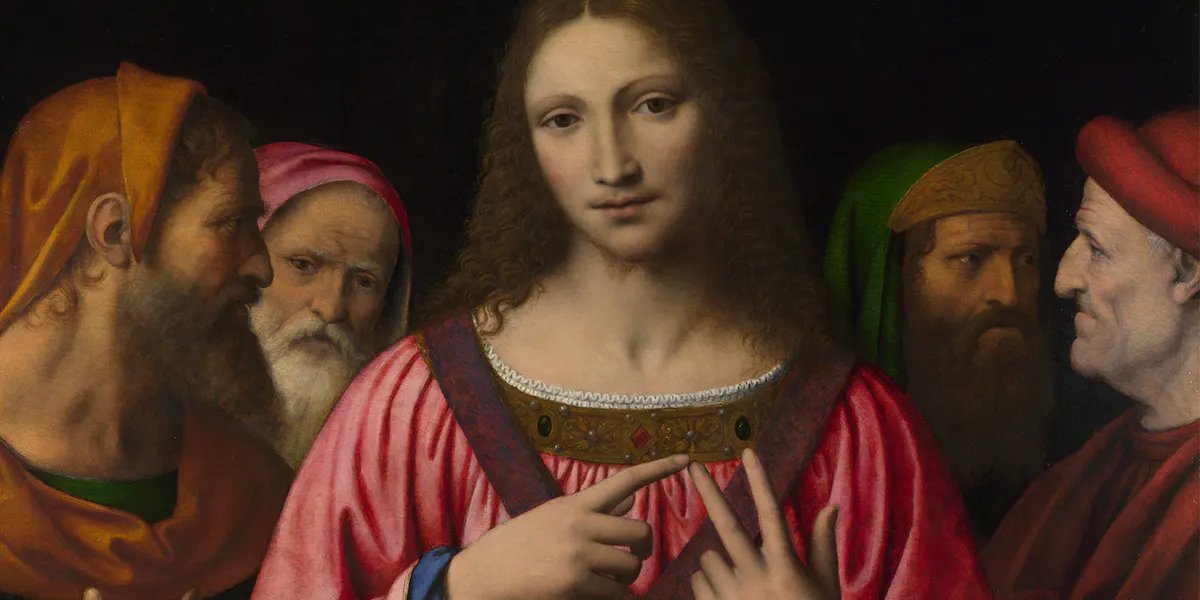 Bernardino Luini, Jesus unter den Schriftgelehrten, 1515-30, Öl/Pappelholz, 72,4 x 85,7 cm, National Gallery, London. Foto gemeinfrei (Detail)