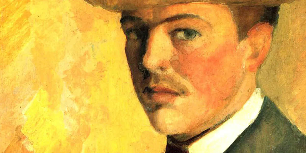 August Macke (1887-1914), Selbstbildnis mit Hut, 1909, Öl/Holz, 41 x 32,5 cm, Kunstmuseum Bonn. Foto gemeinfrei (Detail)