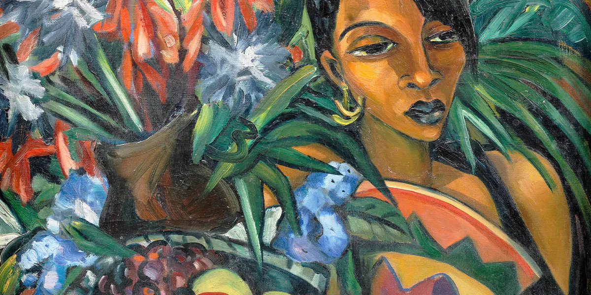 Irma Stern, Still life with African Woman, 1945, signiert und datiert, Öl/Lwd., 79 x 79 cm. Foto © Bonhams (Detail)