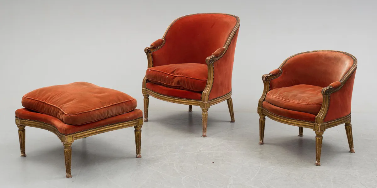 Duchesse brisée, 3 delar, Louis-XVI-stil, Frankrike, 1800-talets slut. Foto © Bukowskis