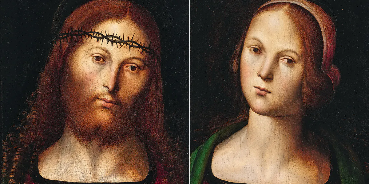 Pietro di Cristoforo Vannucci, conosciuto come il Perugino (c. 1450–1523), Cristo incoronato di spine e la Vergine Maria, olio su tavola, un paio, ciascuno 33,5 x 27,5 cm. Venduto per €842.800, un record mondiale. Foto © Dorotheum (dettaglio)