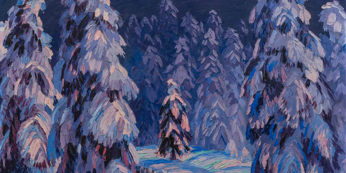 Wenzel Hablik (1881 Brüx/Böhmen 1881 - 1934 Itzehoe), Winterwald, 1915, Öl/Lwd., monogrammiert und datiert WH 12.I.15, verso nummeriert 489, 95,5 x 94,5 cm. Foto © Auktionshaus Stahl (Detail)