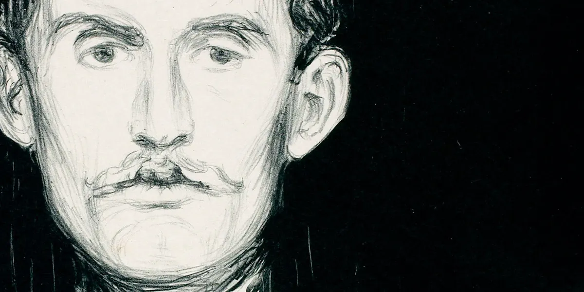 Edvard Munch, Selbstporträt mit Skelettarm, Lithographie, 1895, Munch Museum, Oslo. Foto gemeinfrei (Detail)