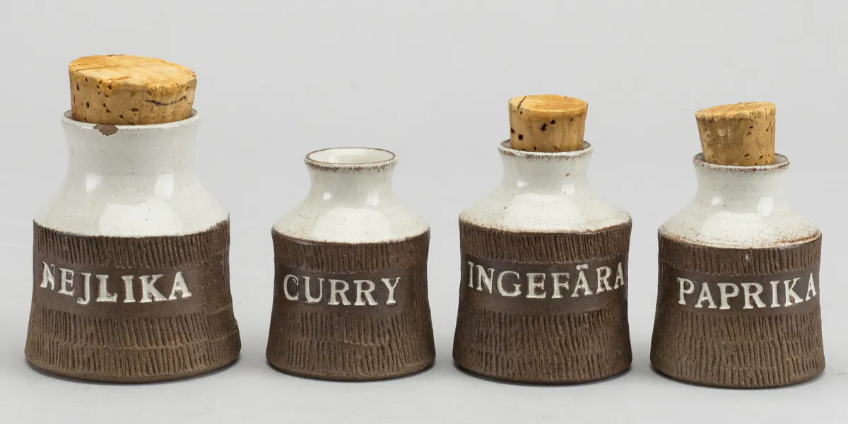 Signe Persson-Melin, spice jars, stoneware. Photo © Bukowskis (detail)