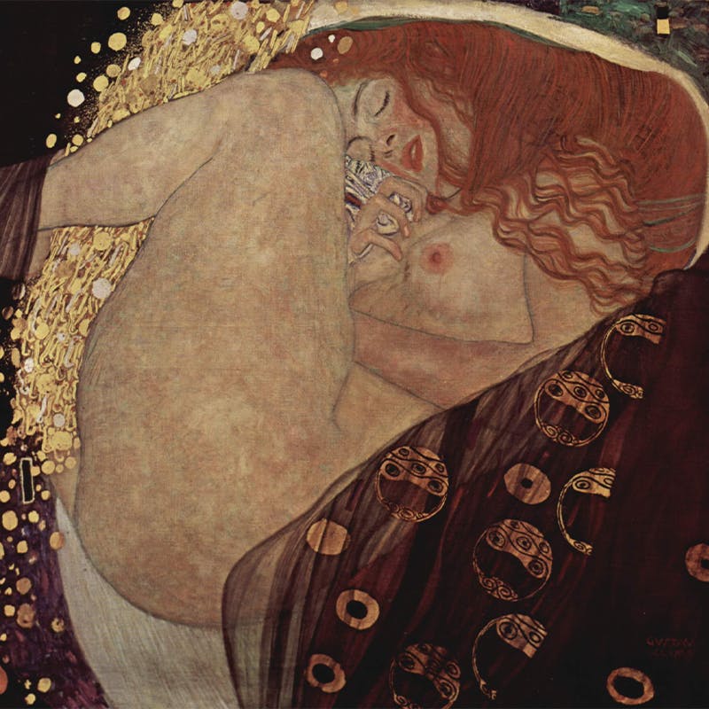Gustav Klimt, Danae, 1907-1908, olio su tela, 77 x 83 cm, Collezione privata. Immagine di dominio pubblico.