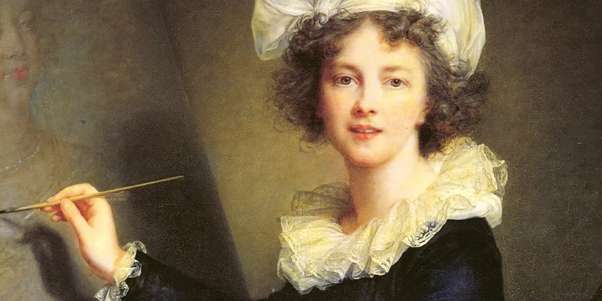 Élisabeth-Louise Vigée-Lebrun (1755-1842), Autoritratto mentre dipinge un ritratto di Maria Antonietta, 1790, olio su tela, 100 x 81 cm, Gallerie degli Uffizi, Firenze. Foto di pubblico dominio (dettaglio)