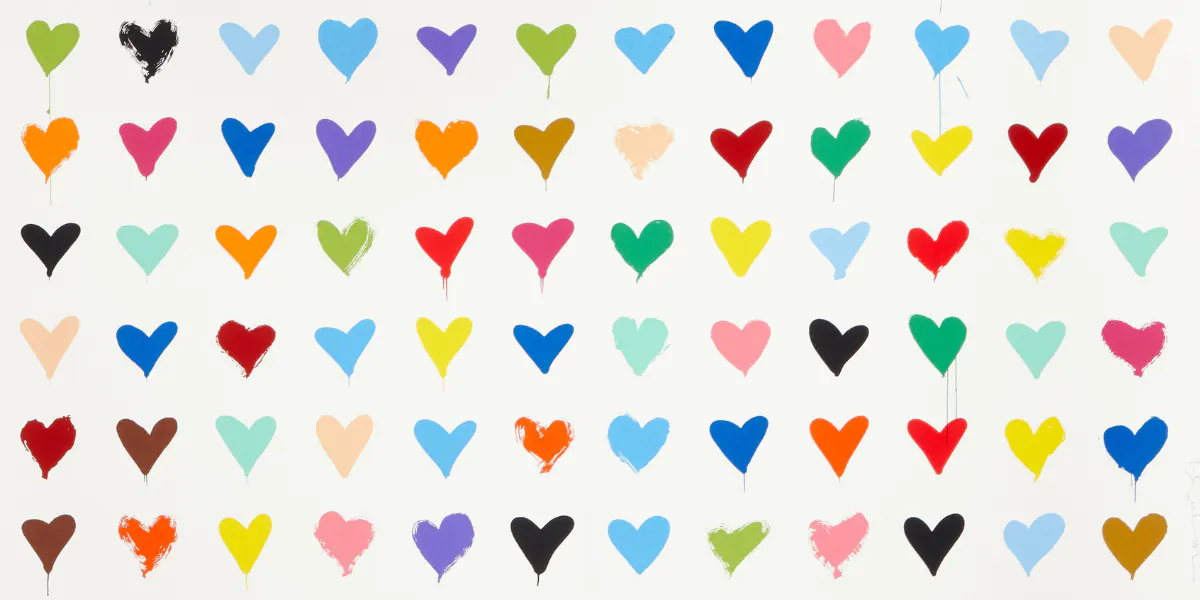 Mr. Brainwash (f. 1966), 'Full of Hearts', färgserigrafi, 96,5 x 127 cm. Foto © Bonhams (detalj)