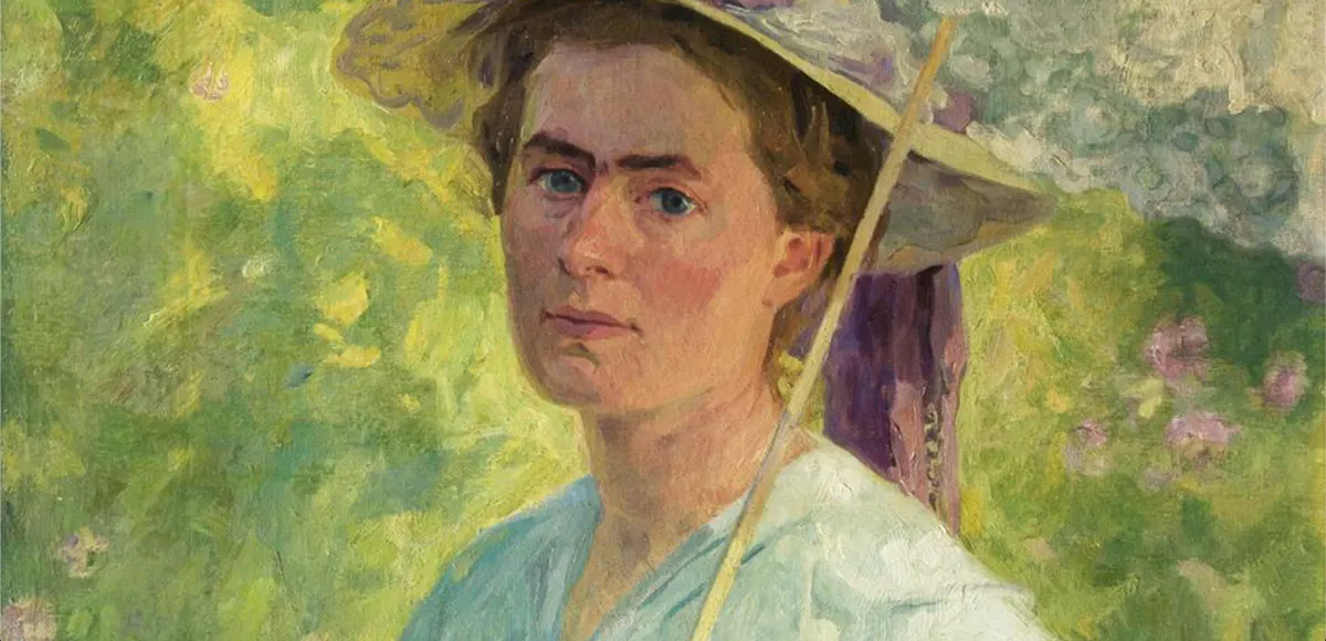 Arthur Siebelist (1870 Loschwitz/Dresden - 1945 Hitzfeld/Hamburg), Gertrud, die Frau des Künstlers mit Sonnenschirm, Öl/Lwd., signiert, 1903 | Foto: © AH Stahl (Detail)
