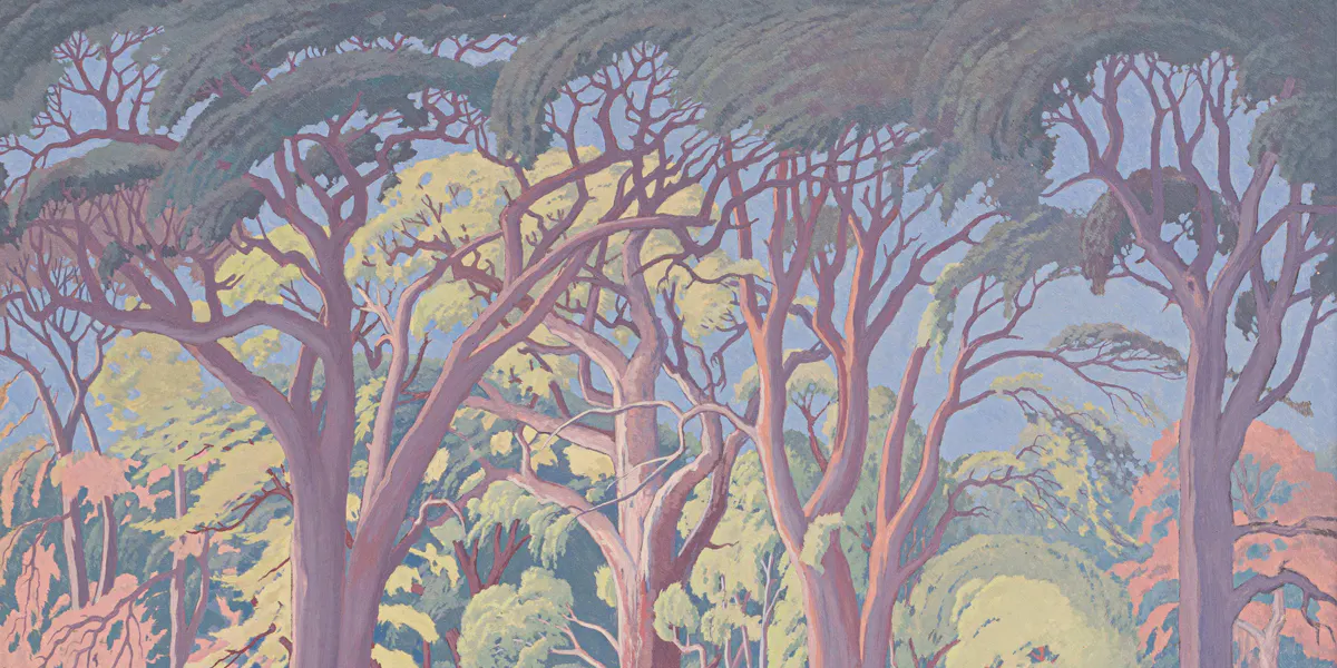 JH Pierneef, ‘Bushveld, Pafuri’, 1952, oil on board (detail). Photo © Strauss & Co