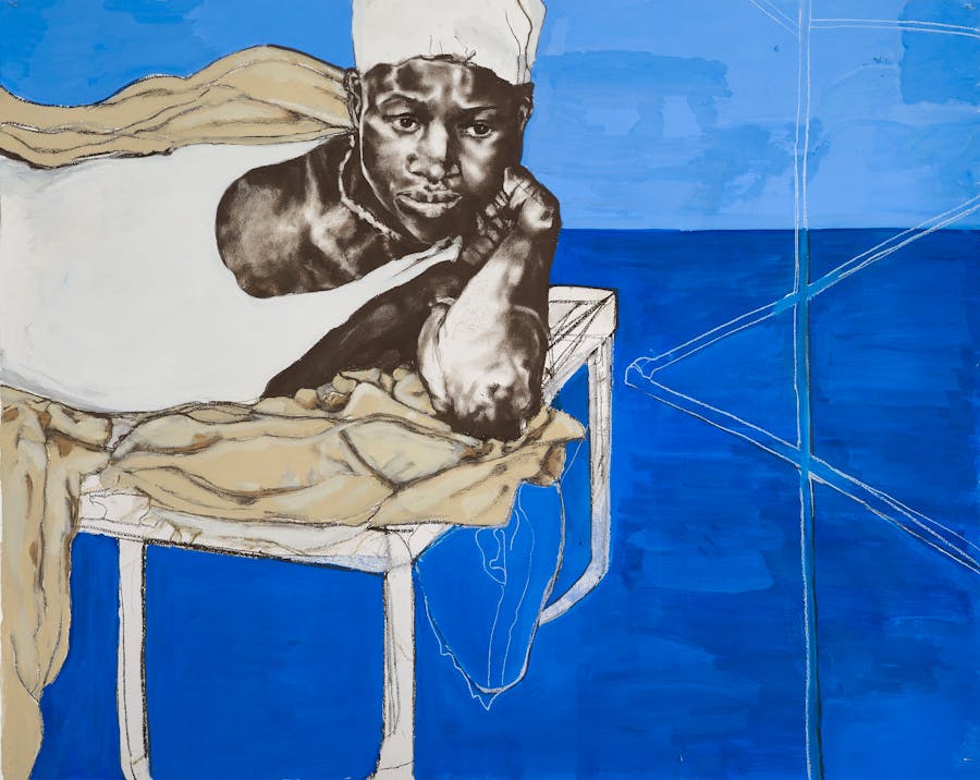 Claudette Johnson, Kind of Blue, 2020, gouache, pastel ground, pastel, 121.92 x 152.4 cm.
Private collection © Claudette Johnson. Photo courtesy of the artist and Hollybush Gardens, London. Photo by Andy Keate. Exhibition: The Courtauld Gallery, 29 September 2023 – 14 January 2024.
