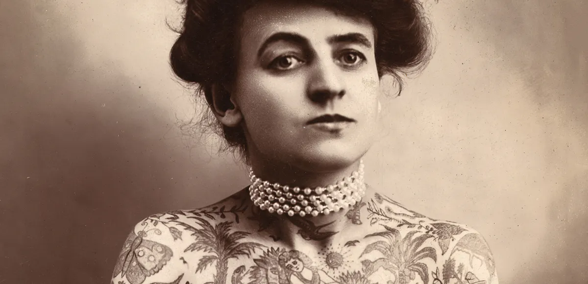 Maud Stevens Wagner, Trapeze artist and first known female tattoo artist in the United States, circa 1907. Image CCØ [detail]
