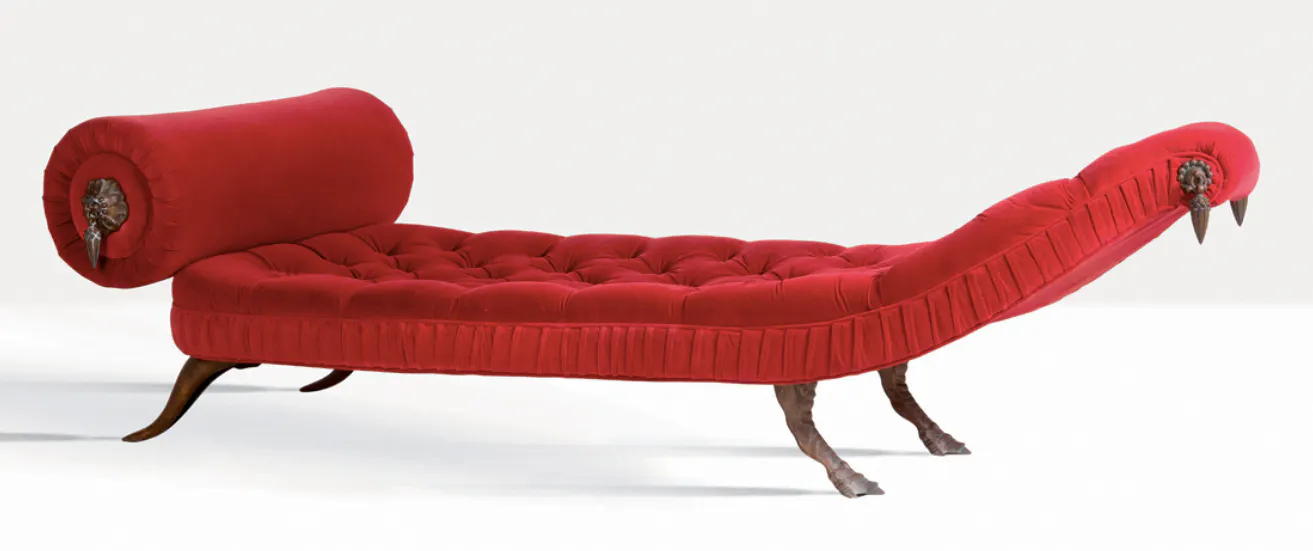 Mark Brazier-Jones (1956) Meridienne Velvet chaise longue, bronze, signed
