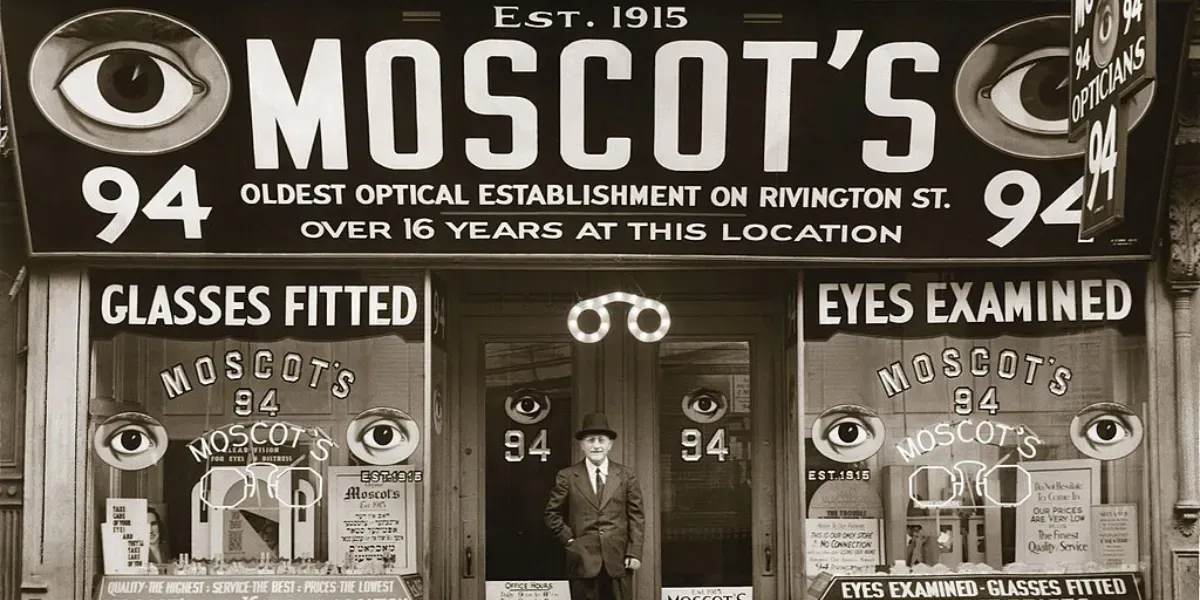 Moscot's first store on Orchard St, New York. Photo public domain (detail)