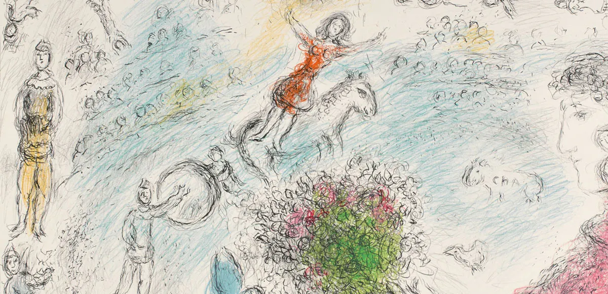 Marc Chagall, L’Âme du cirque (Spirit of the Circus), 1980, litografia a colori, firmata e numerata 48/50 a matita, edizione Maeght. Stima: 18.000 - 26.000 €. Foto © Phillips