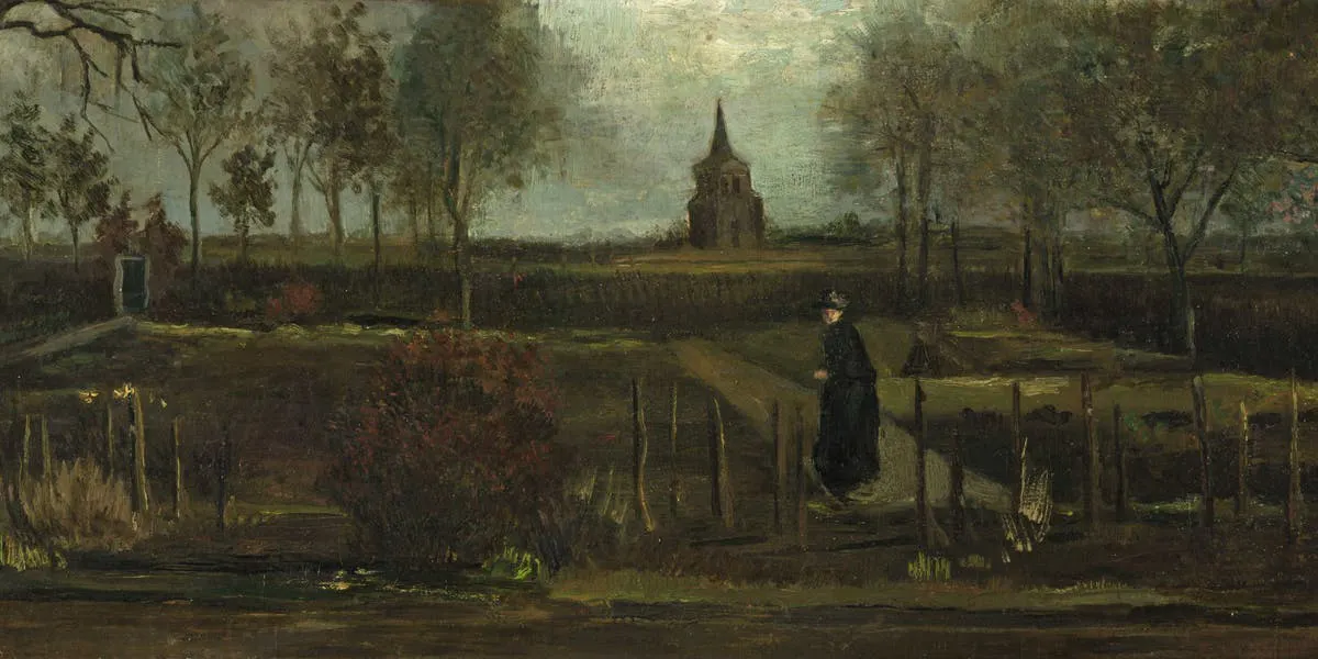 Vincent Van Gogh, 'The Parsonage Garden at Nuenen in Spring' (detail), 1884, oil on paper on wood. Image: Wikimedia Commons