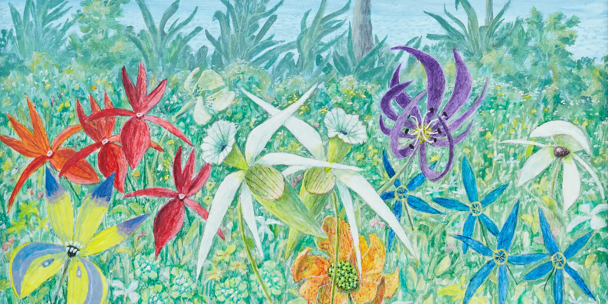 Karl Axel Pehrson (1921-2005), ‘Vy i Ess-Dur’, signerad K.A. Pehrson, akryl på duk, 65 x 80 cm. Foto © Uppsala Auktionskammare (detalj)
