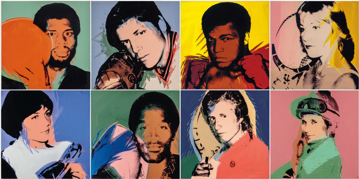 Andy Warhol (1928-1987), The Athletes, acrylique et sérigraphie sur toile, 40 x 40 in, peint en 1977-1979. (Offert en lots séparés dans le cadre de The Collection of Richard L. Weisman chez Christie's, 2019). Photo © Christie's (détail)