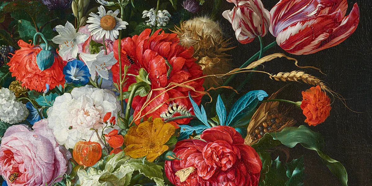 Jan Davidsz. de Heem (1606 Utrecht - 1684 Anversa), Natura morta con fiori e frutta su una console di pietra, firmato, olio su tela, 87,3 x 67,2 cm. Foto © Lempertz (dettaglio)