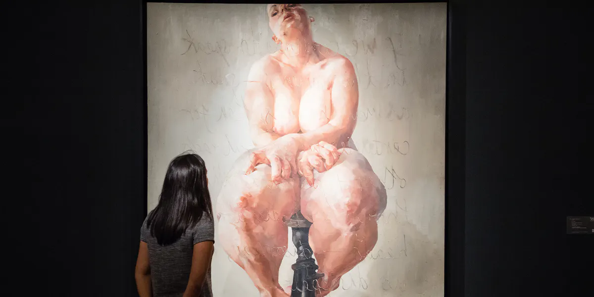 LONDON, ENGLAND – 1. OKTOBER: Propped von Jenny Saville wird bei der Pressevorschau der Sotheby's Frieze-Ausstellung zeitgenössischer Kunst am 1. Oktober 2018 in London, England, gezeigt. Die Auktion findet am Freitag, den 5. Oktober, statt. (Foto: Samir Hussein/Getty Images für Sotheby's) (Detail)