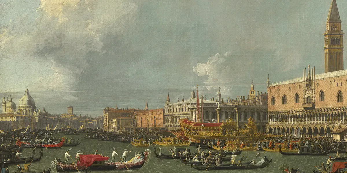 Giovanni Antonio Canal, called Il Canaletto (1697 Venice 1768), Venice, the Return of the Bucintoro on Ascension Day, ca. 1732, oil on canvas, 86 x 138.1 cm. Photo © Christie's (detail)