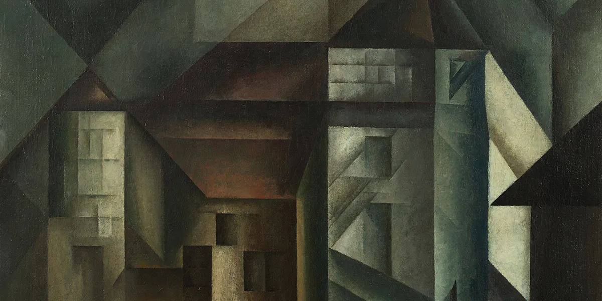 Lyonel Feininger (1871 New York 1956), Vollersroda III, 1916, firmato e datato, olio su tela, montato, 80 x 100 cm, incorniciato. Foto © Grisebach (dettaglio)