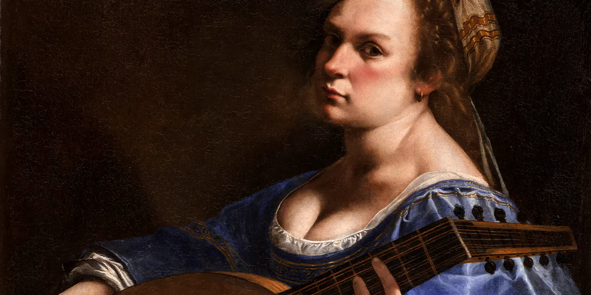 Artemisia Gentileschi (1593-1654 oder später), Selbstbildnis als Lautenspielerin, 1615-18, Öl/Lwd., 77,5 x 71,8 cm, Wadsworth Atheneum, Hartford, Connecticut. Foto gemeinfrei (Detail)