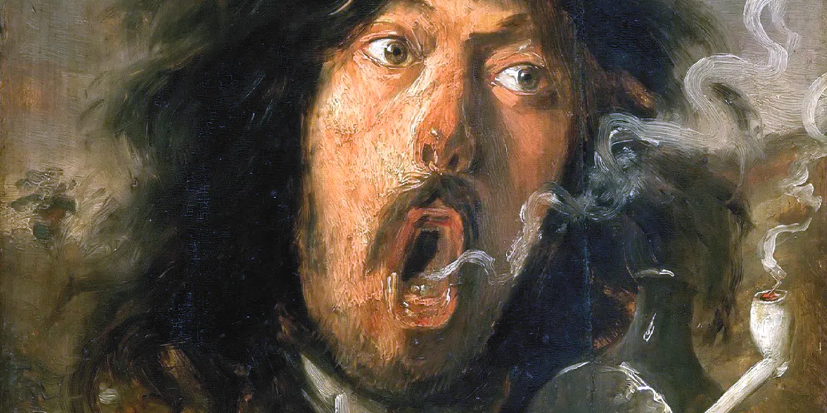 Joos van Craesbeeck (um 1605-1654/61), Der Raucher (Selbstporträt?), um 1635/36, Öl/Holz, 41 x 32 cm, Musée du Louvre, Paris. Foto gemeinfrei (Detail)