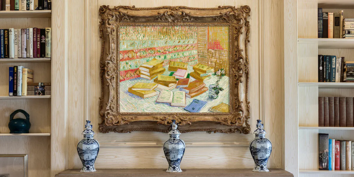 La collezione di Cindy e Jay Pritzker: Vincent van Gogh, Romans Parisiens (Les Livres jaunes) in situ. Foto © Sotheby's (dettaglio)
