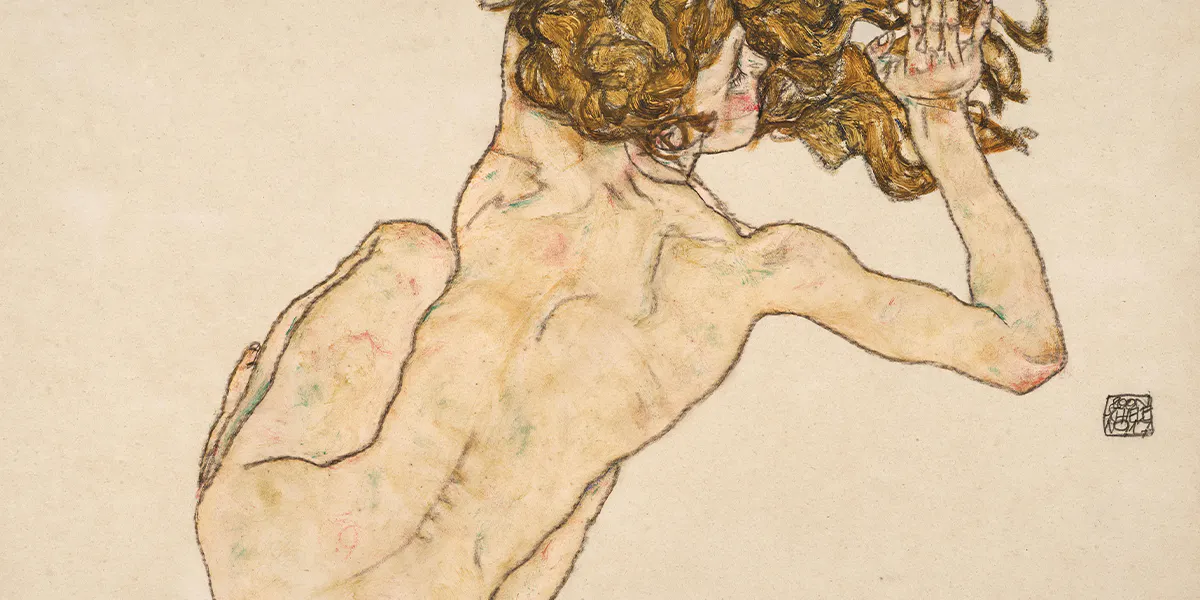 Egon Schiele (Tulln 1890–1918 Wien), Kauernder Rückenakt, 1917, Gouache und schwarze Kreide auf Papier, 29,5 x 45 cm, erzielter Preis € 3.230.000. Foto © Dorotheum (Detail)
