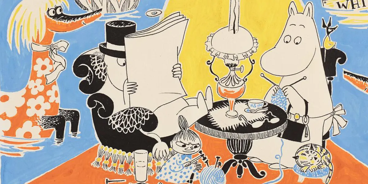 Tove & Lasse Jansson, omslagsförlaga till seriealbumet "Mumin" nr 2 1977. Foto © Bukowskis (detalj)