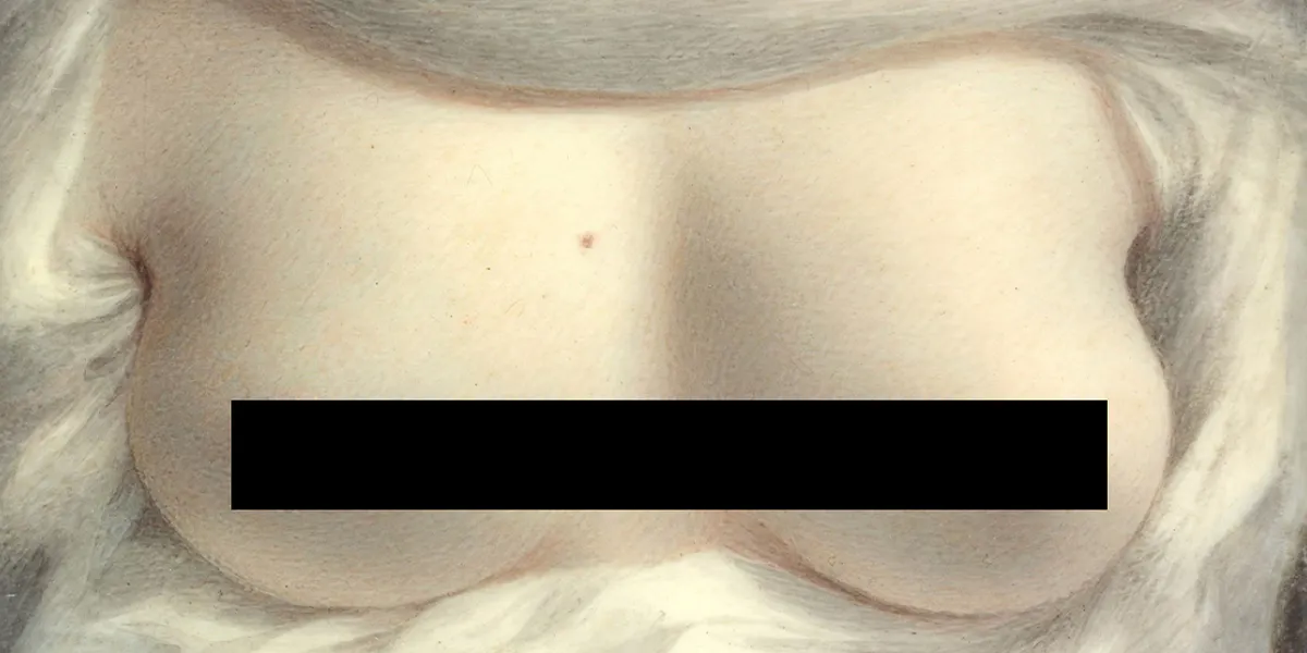 Sarah Goodridge (1788-1853), Beauty Revealed, 1828, Aquarell auf Elfenbein, 6,7 x 8 cm, Metropolitan Museum of Art, New York. Foto gemeinfrei (Detail; schwarzer Balken ergänzt)