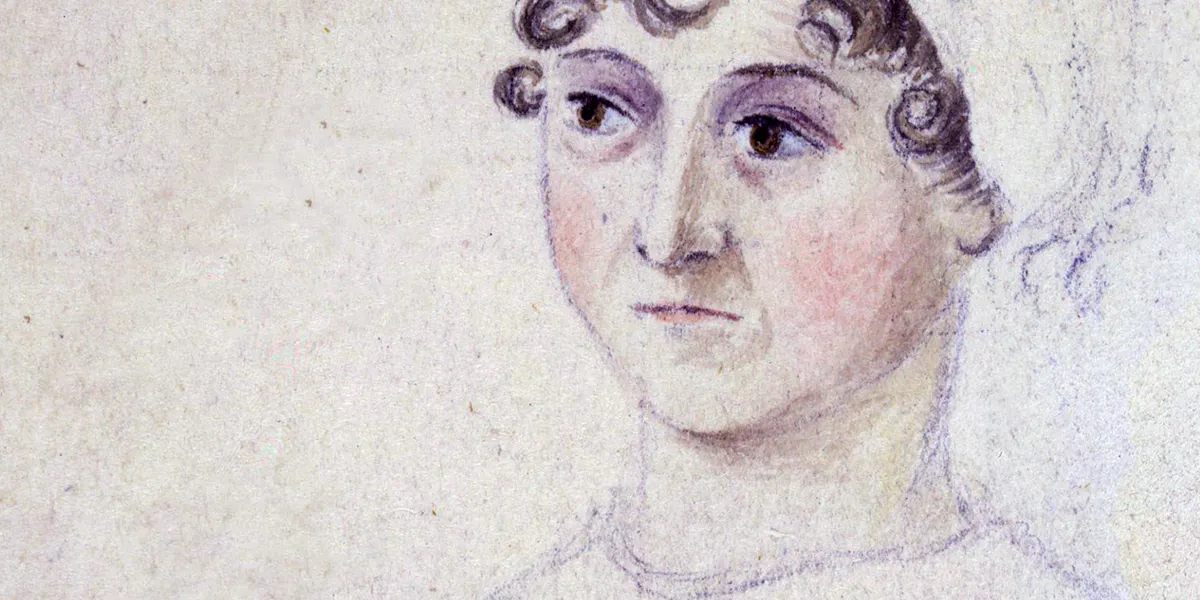 Cassandra Austen (1773–1845), Porträt von Jane Austen, um 1810, Aquarell und Bleistift. Foto gemeinfrei (Detail)