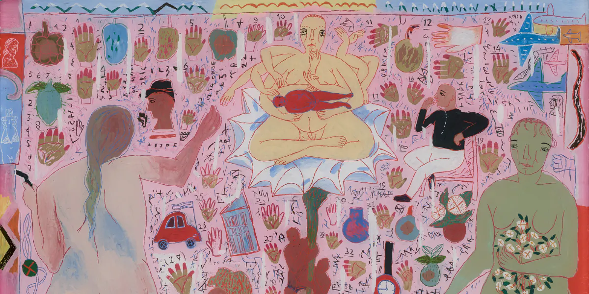 Arpita Singh, 'Feminine Fables', 1996, reverse painting in acrylic on acrylic sheet. Photo © Christie's (detail)