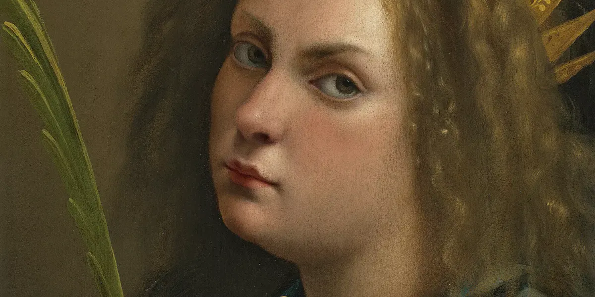 Artemisia Gentileschi (1593 Roma – dopo il 1654 Napoli), Autoritratto come Santa Caterina d'Alessandria, olio su tavola, 32,3 x 24,6 cm. Foto © Christie's (dettaglio)