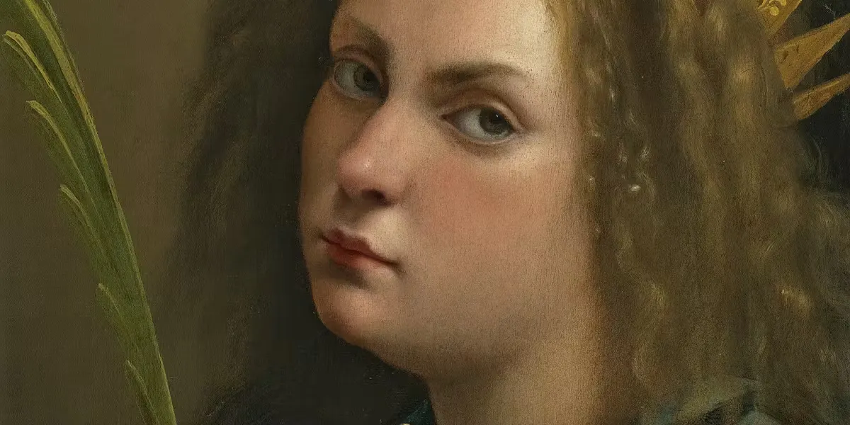 Artemisia Gentileschi (1593 Rome – après 1654 Naples), Autoportrait en sainte Catherine d'Alexandrie, huile sur bois, 32,3 x 24,6 cm. Photo © Christie's (détail)