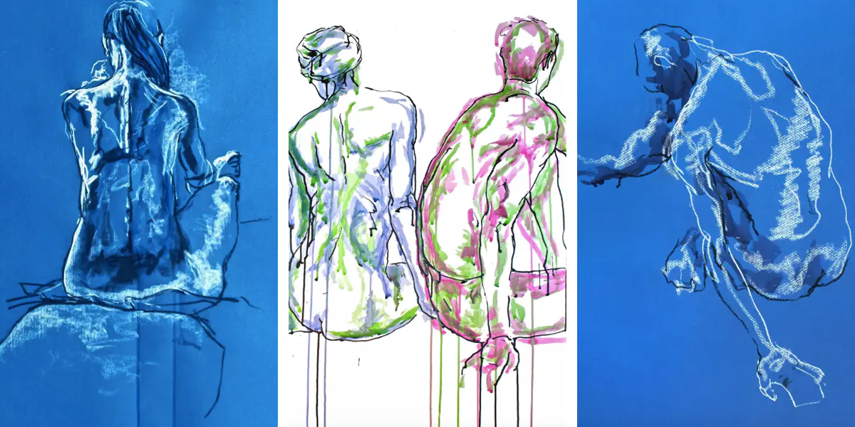 Richard Storey, left to right: ‘Spine’, charcoal drawing, ‘Five Pair’, drawing, and ‘Notion’, chalk drawing. Photos: Rise Art  
