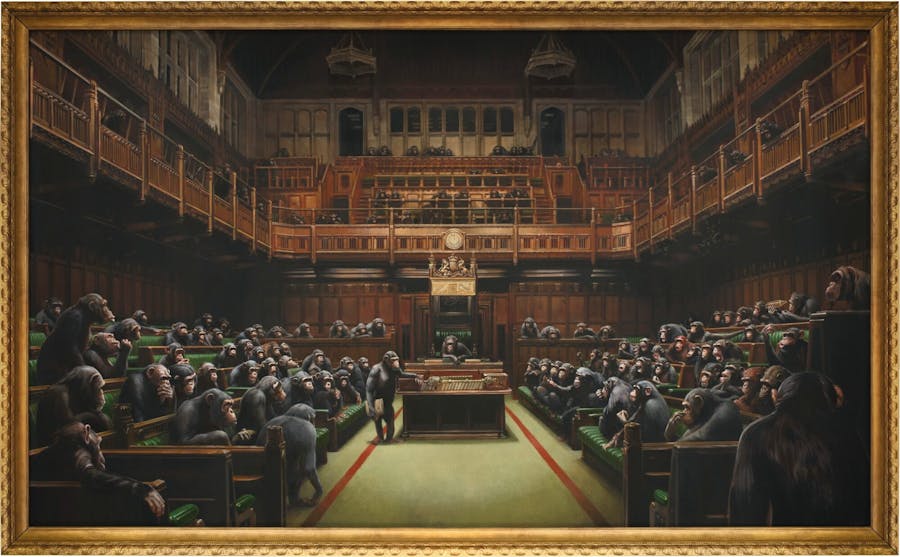 Banksy, ‘Devolved Parliament’, 2009, oil on canvas. Photo: Ⓒ Sotheby’s