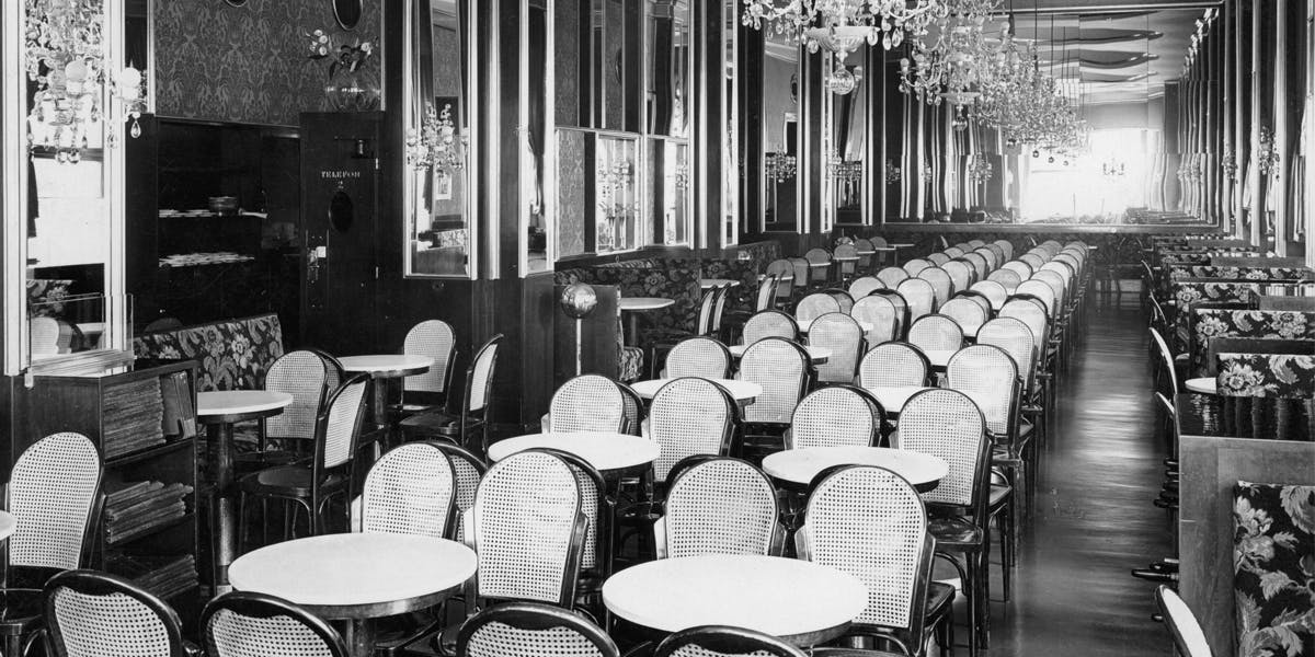 Austria - Around 1935: Café "Fenstergucker". Interior view, furnished by the company Frères Thonet. Vienna. Photography. Circa 1935 (detail). Photo by Imagno / Getty Images