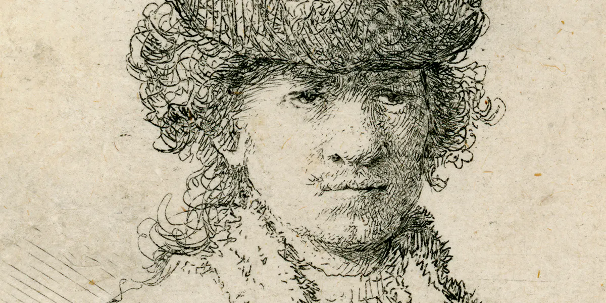 Rembrandt van Rijn, Selbstporträt mit Pelzmütze, 1630, Sammlung Charlotte Meyer. Foto: Stedelijk Museum Zutphen (Detail)
