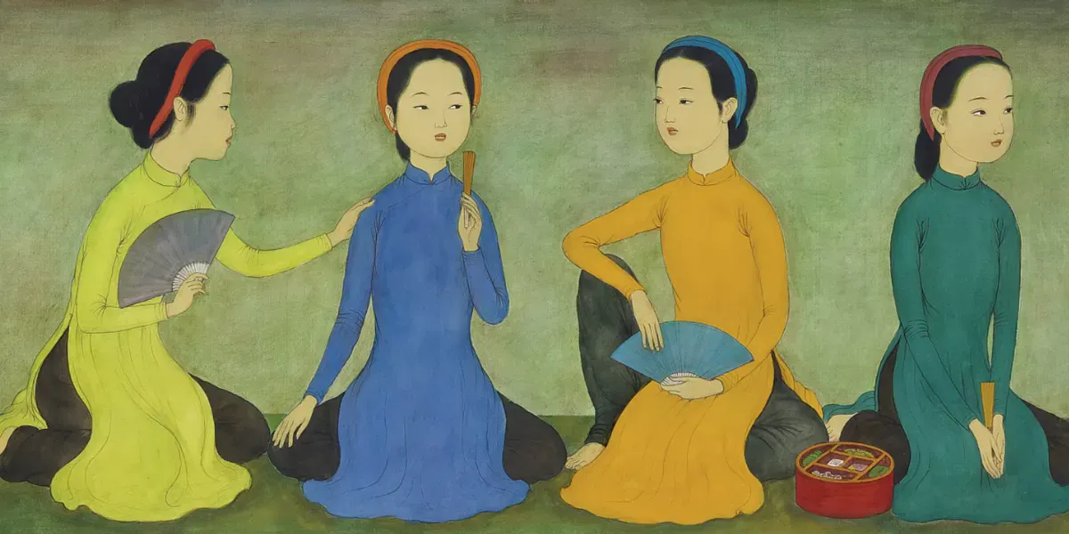 Mai Trung Thứ (1906 - 1980), Cinq Petites Filles, encre et gouache sur soie. Photo © Sotheby's (détail)