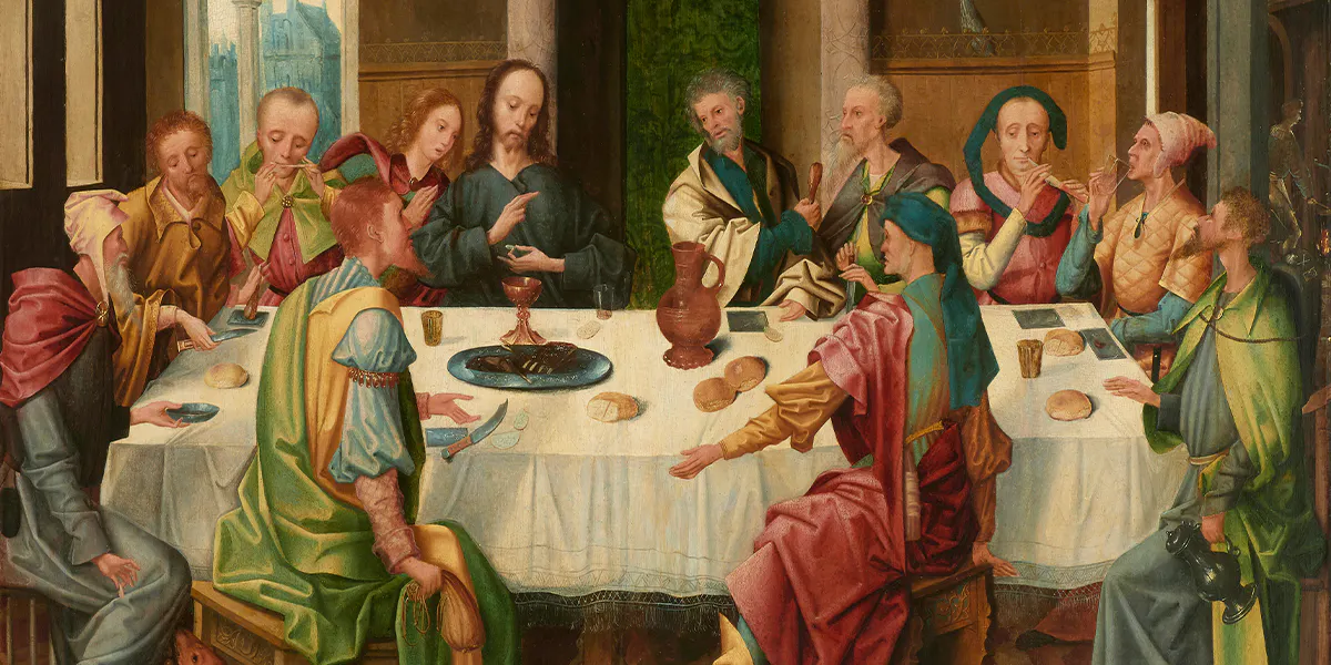 Meister der Antwerpener Kreuzigung (1. Viertel 16. Jh.), identifiziert als Adriaen van Overbeke (tätig 1505/30), Das Abendmahl, Die Verhaftung Christi und Pfingsten – ehemals Flügel eines Altarbildes, Öl/Holz, aufgezogen auf Holz, Abendmahl 129 x 112 cm, Verhaftung Christi und Pfingsten je 129 x 58 cm. Foto © Schuler Auktionen