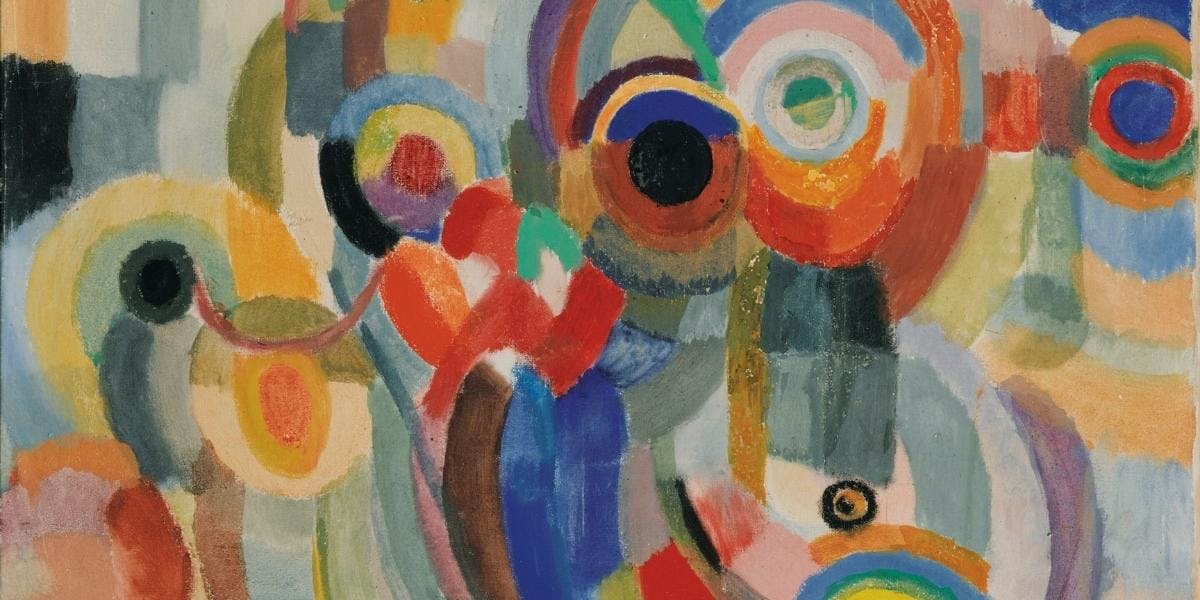 The Minho Market, Sonia Delaunay. 1915, glue and gouache painting on linen mounted on canvas. Sold at Sotheby's in 2010 for $593,775. Image: Sotheby's (detail)